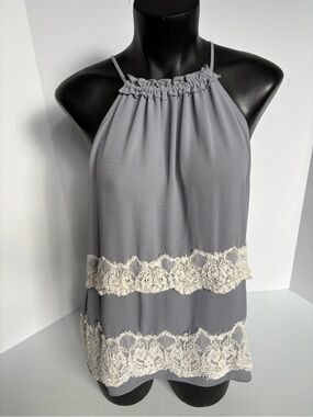 LOFT Light Gray Lace-Trim Halter Top